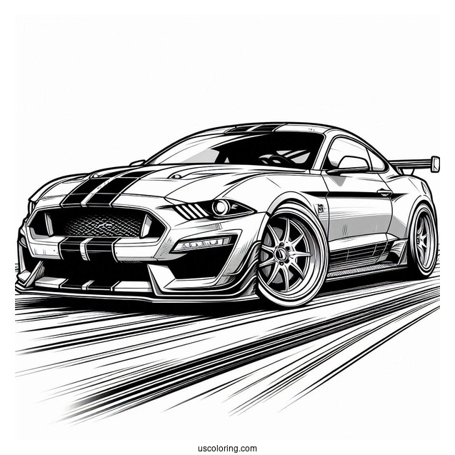 Mustang Race Car On Track To Color