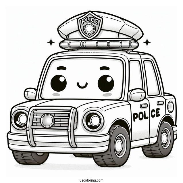 Cartoon Style Police Car To Color For Kids