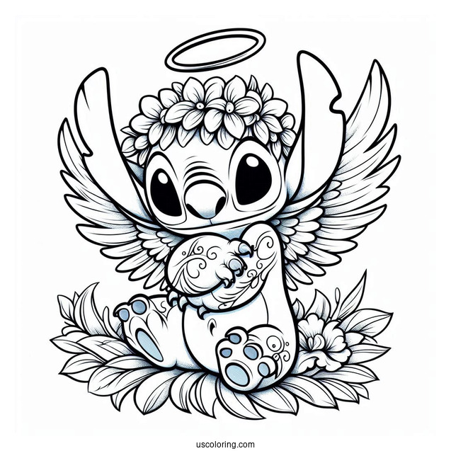 Stitch Hugging Angel (Experiment 624) Coloring Page