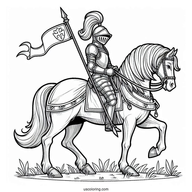 Coloring Sheet Of Knight With Lance On A Horse
