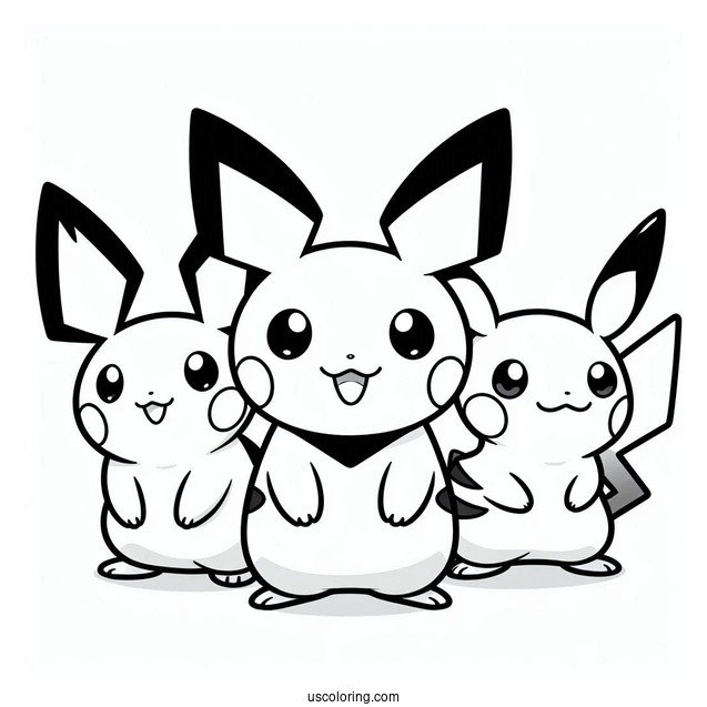 Pichu, Pikachu, And Raichu Coloring Page For Kids