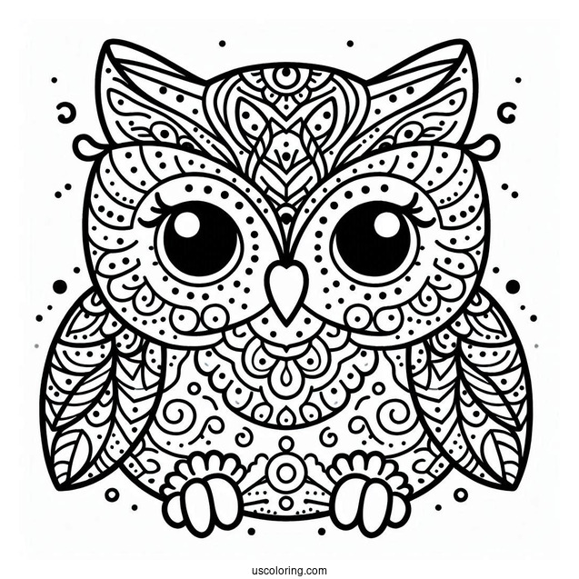 Easy To Color Owl For Kids
