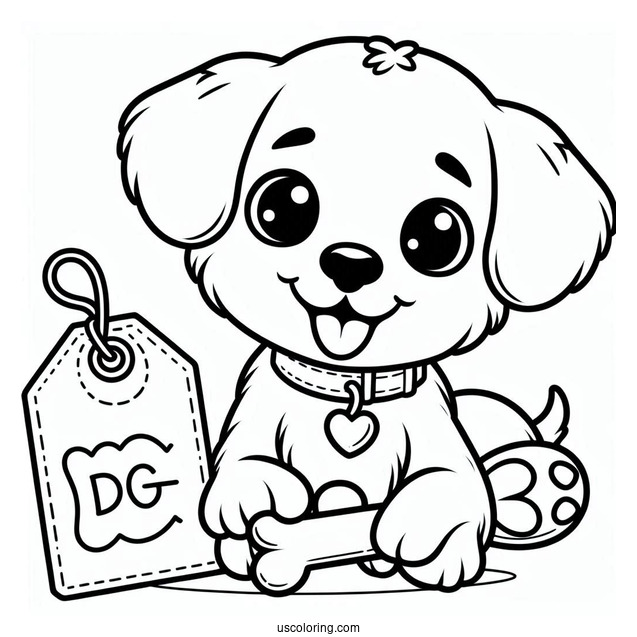 Smiling Puppy With Bone Tag