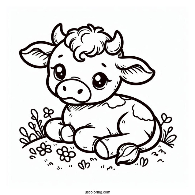 Easy Baby Cow Coloring In Page