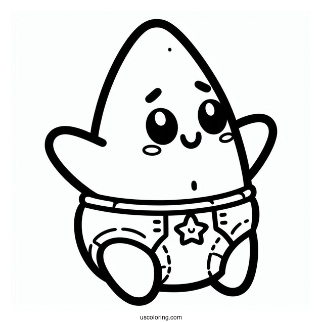 Kawaii Baby Patrick Star Coloring Page In Diapers For Preschoolers