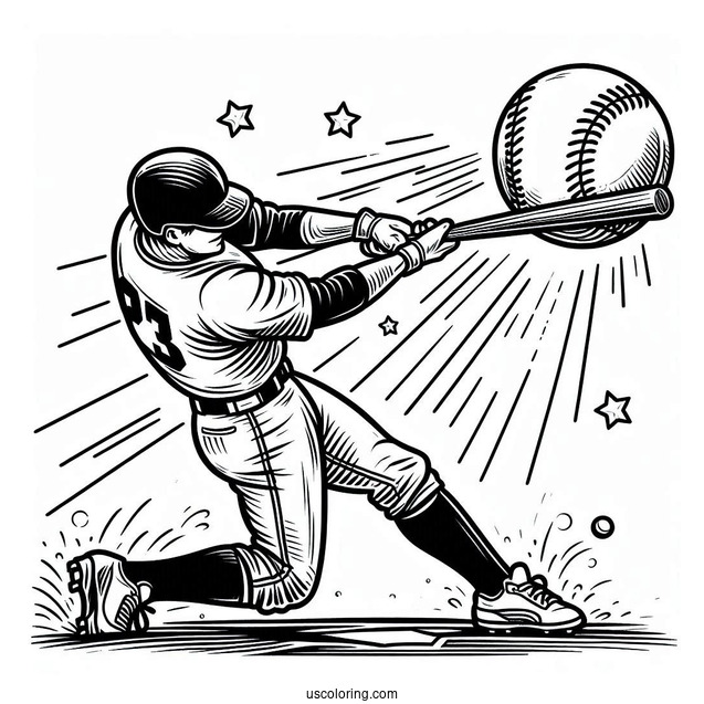 Pro Baseball Coloring Page Of Player Hitting a Home Run