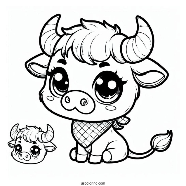 Cute Chibi Bull Coloring In For Preschoolers