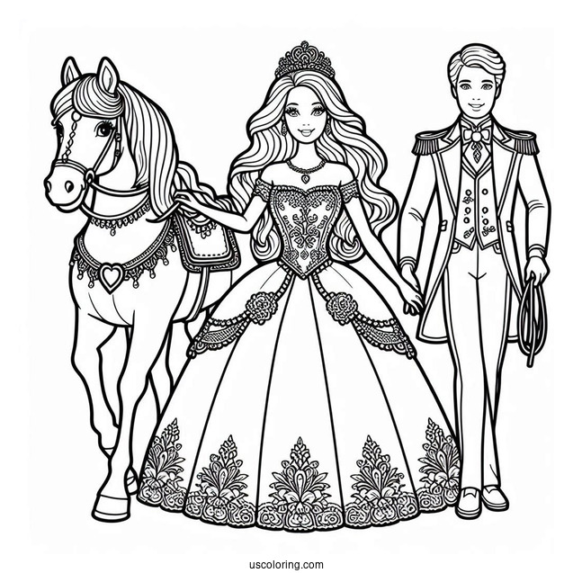 Princess Barbie With Prince And Horse