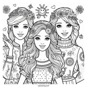 Barbie And Friends Coloring Sheet