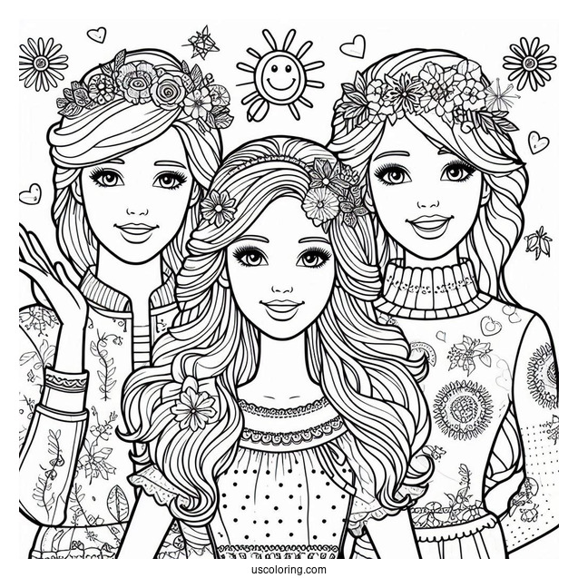 Barbie And Friends Coloring Sheet