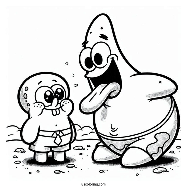 Patrick Star Coloring Page Sticking Tongue Out At Squidward
