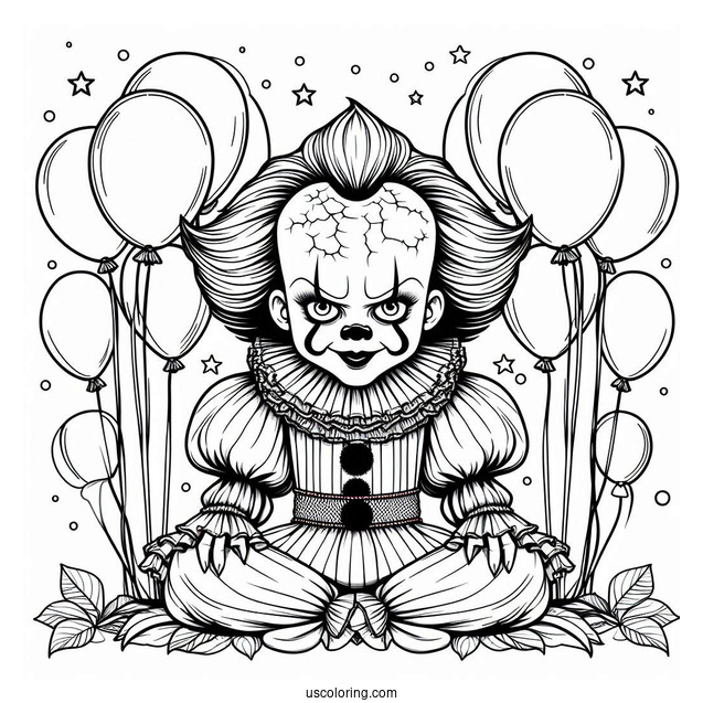 Pennywise Surrounded By Balloons Coloring Page