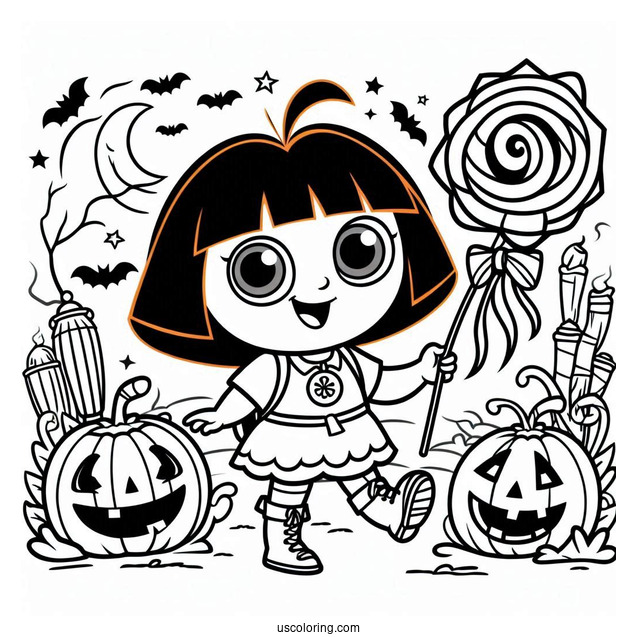 Halloween Themed Dora The Explorer Coloring Page