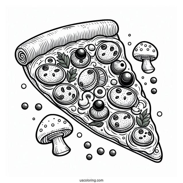 Pizza Slice With Mushrooms, Olives, And Salami