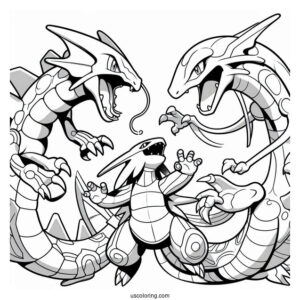 Kyogre Fighting With Groudon And Rayquaza Coloring Page