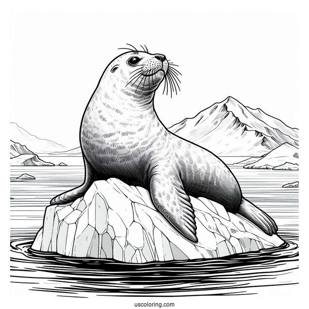 Realistic Seal Coloring Page Resting On Iceberg