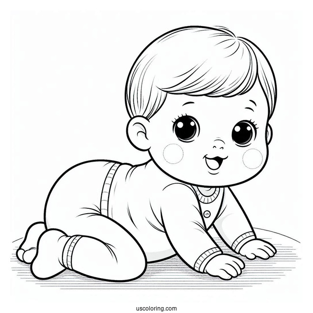 Baby Coloring Page Crawling On The Floor For Kids