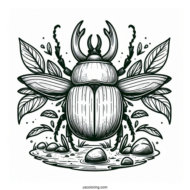 Green Scarab Beetle Coloring Page On The Ground