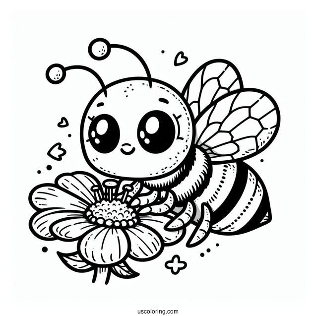Bee Coloring Page Sucking Nectar From Flower For Kids