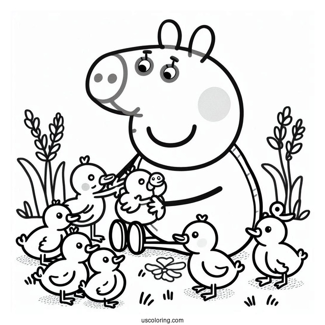 Peppa Pig Helping Baby Ducklings Coloring