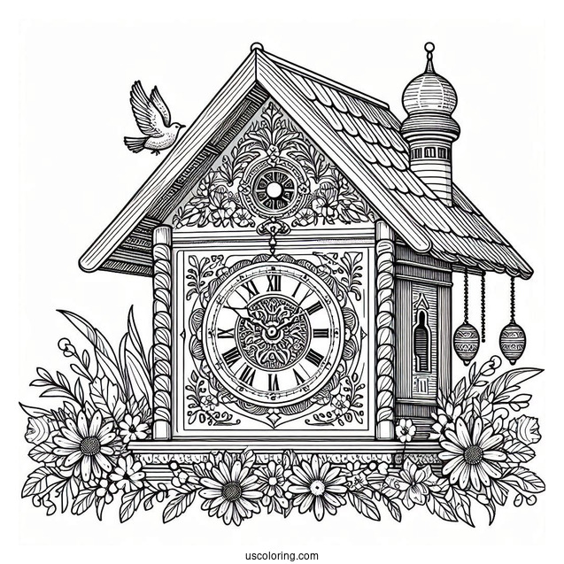 Detailed Cuckoo Clock Coloring Page