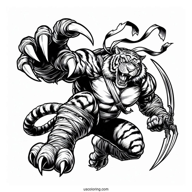 Ninja Turtles Coloring Page Of Tiger Claw Attacking