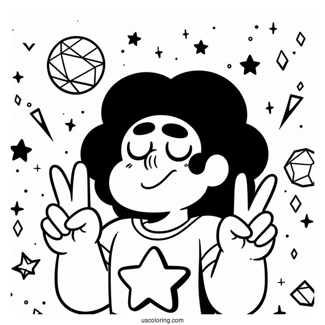 Easy Adult Steven Universe Coloring Page Doing Peace Sign For Kids