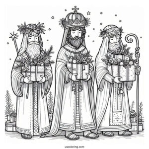 Nativity Coloring Page Of The Three Wise Men Carrying Gifts