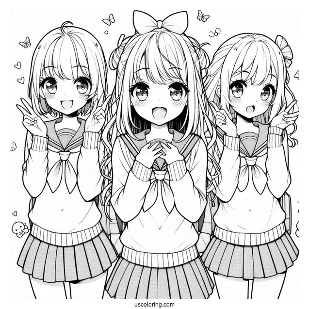 Manga Coloring Page Of Cute School Days High School Girl