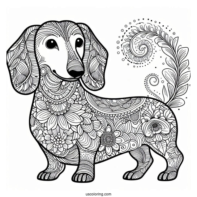 Intricate Dachshund Coloring Page Mandala