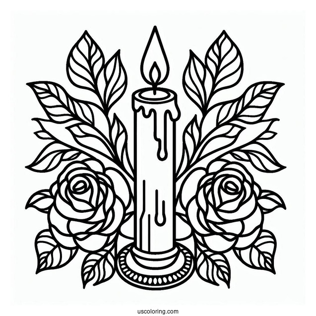 Candle With Two Roses Stained Glass Coloring Page