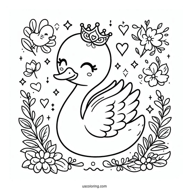 Kawaii Swan Coloring Page For Preschoolers