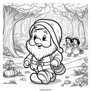 Snow White Coloring Pages Of Doc Dwarf Strolling In The Forest For Kids