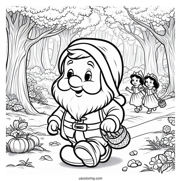 Snow White Coloring Pages Of Doc Dwarf Strolling In The Forest For Kids