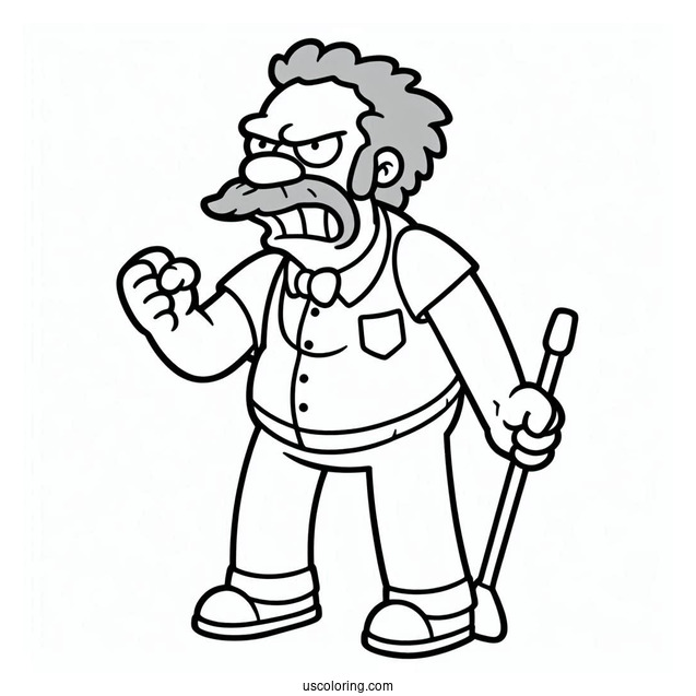 Simpsons Coloring Pages Of Groundskeeper Willie Shaking His Fist In Anger