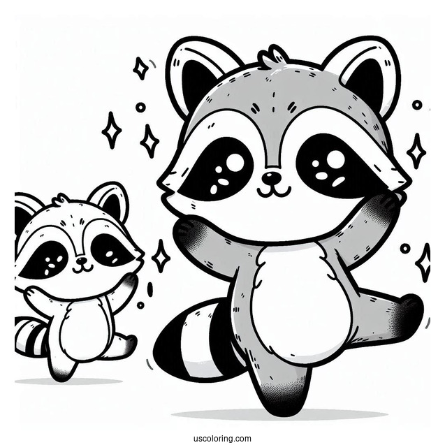 Kawaii Baby Raccoon Coloring Page Dancing For Preschoolers