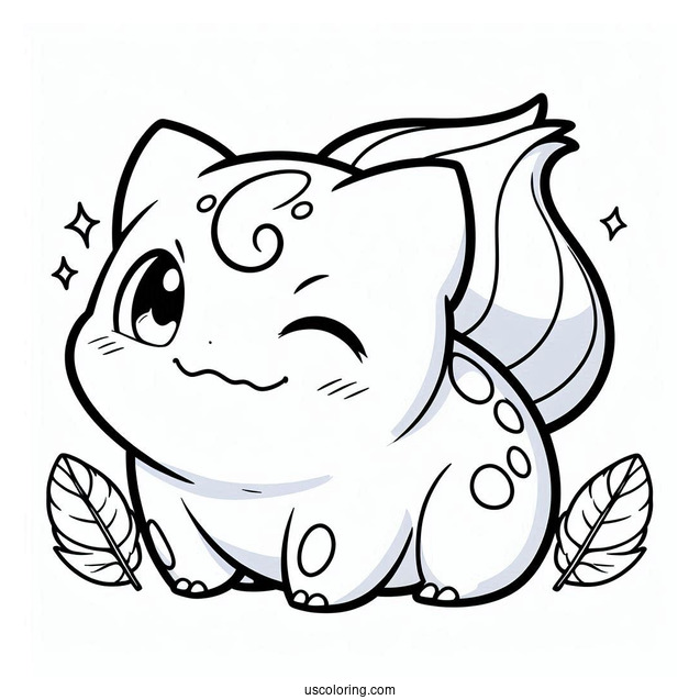 Easy Winking Bulbasaur Coloring Page For Kids