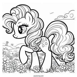 Pinkie Pie Pony Walking on Flower Field