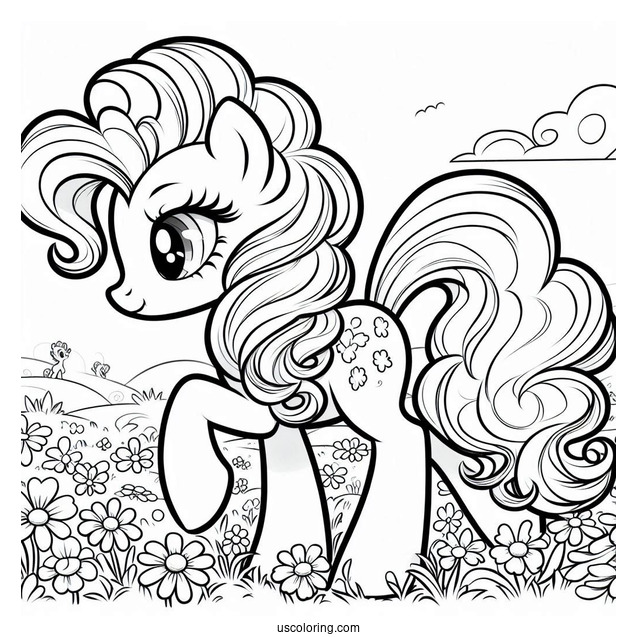 Pinkie Pie Pony Walking on Flower Field
