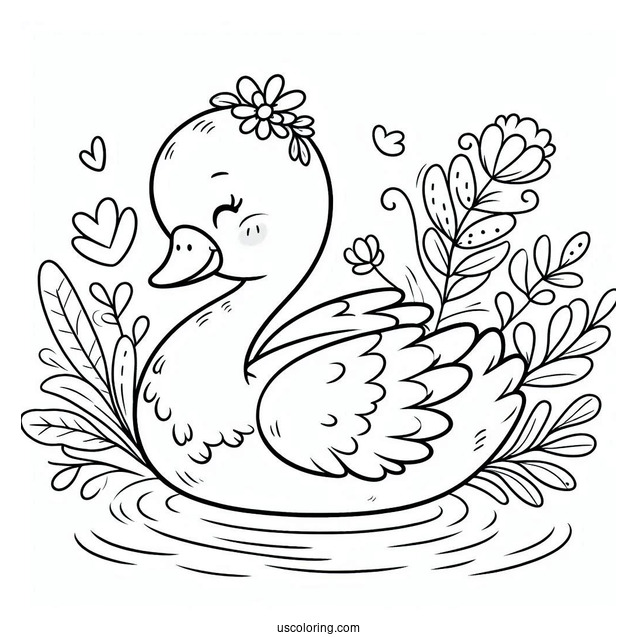 Happy Cartoon Swan Coloring Page For Kids