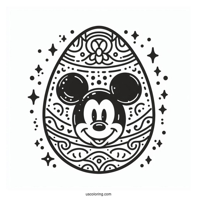 Festive Easter Egg Coloring Page with Mickey Mouse Ears Pattern