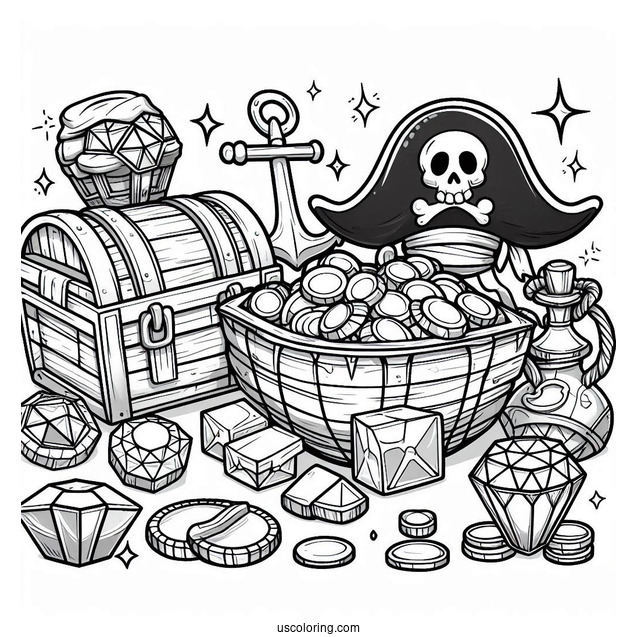 Pirates Gold and Gem Bounty To Color