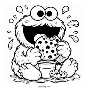 Coloring Sheet Of Cookie Monster Eating Cookie