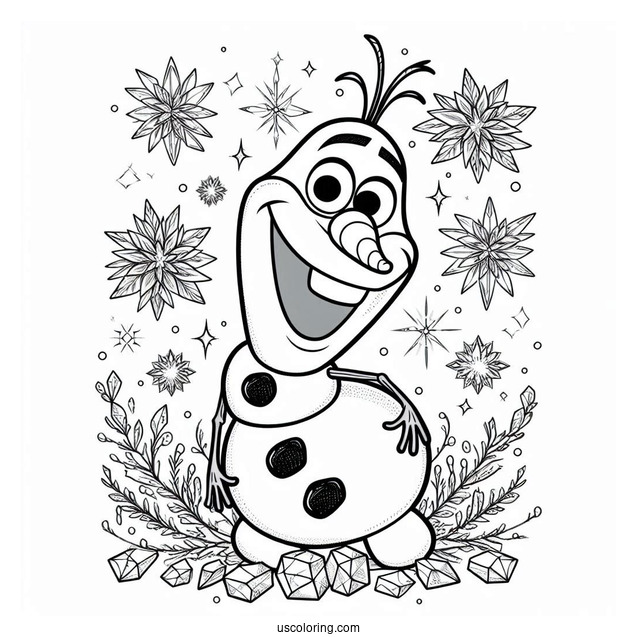Coloring Page Of Olaf With Ice Crystals