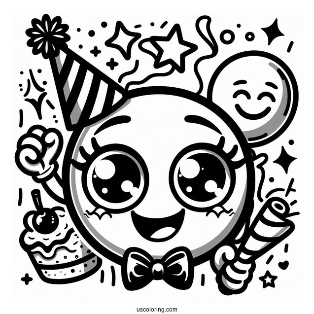 Partying Face Emoji Coloring Page