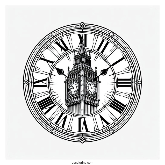 Big Ben Clock With Roman Numerals Coloring Page
