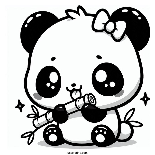 Hungry Chibi Coloring Page Panda Eating Bamboo For Preschoolers