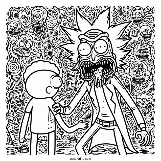 Rick and Morty Coloring Page Parody Monster Scary Terry