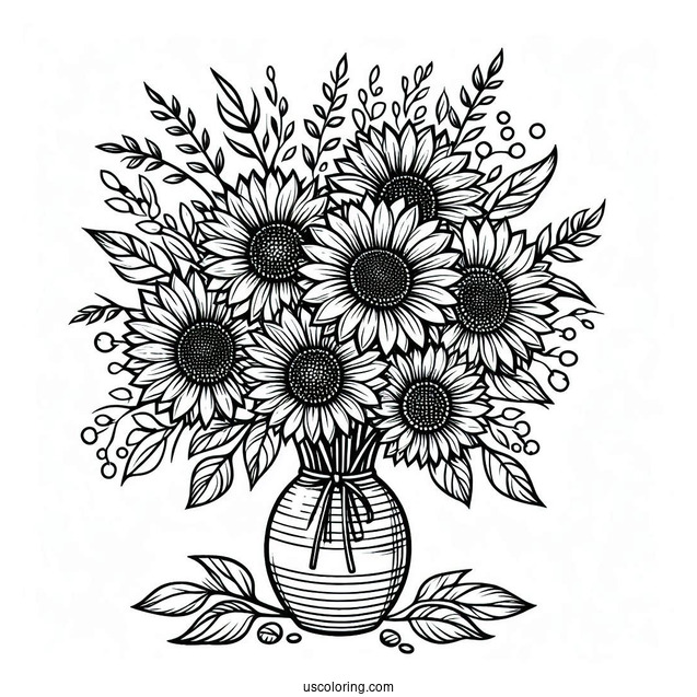 Vase Of Sunflowers For Coloring In