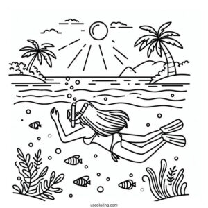 Swimming Coloring Page OfGirl Snorkeling At The Sea